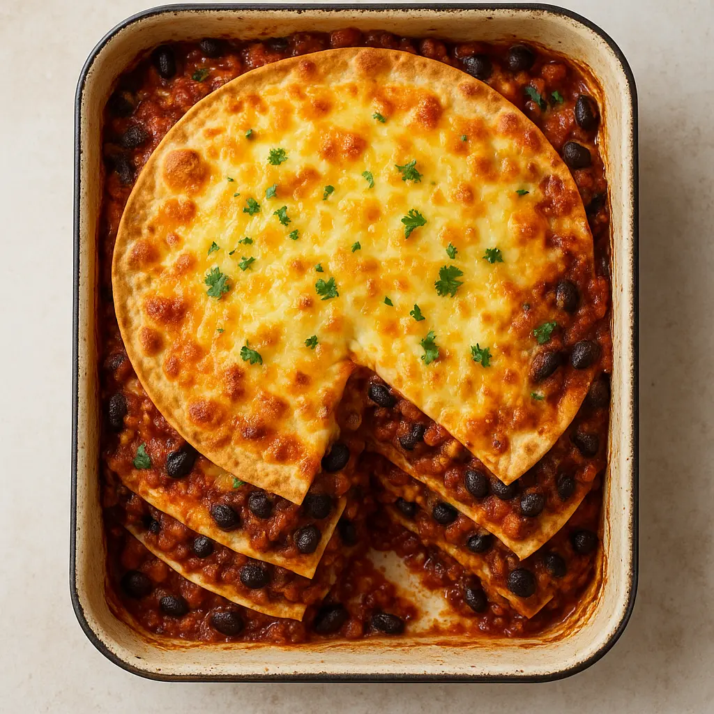 Baked Beef & Bean Quesadilla Casserole