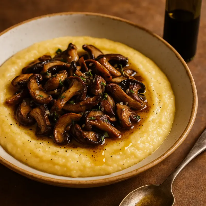 Creamy Polenta with Wild Mushrooms and Truffle Oil