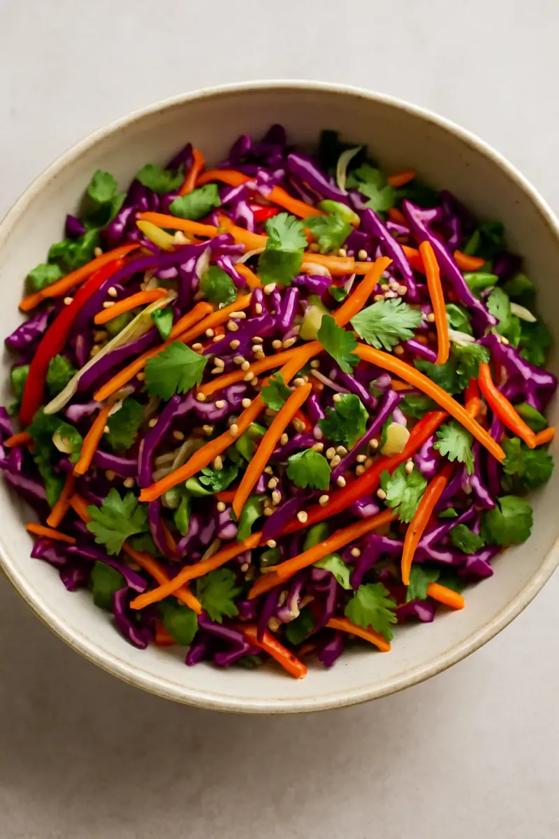 Crunchy Asian Slaw with Sesame-Ginger Dressing