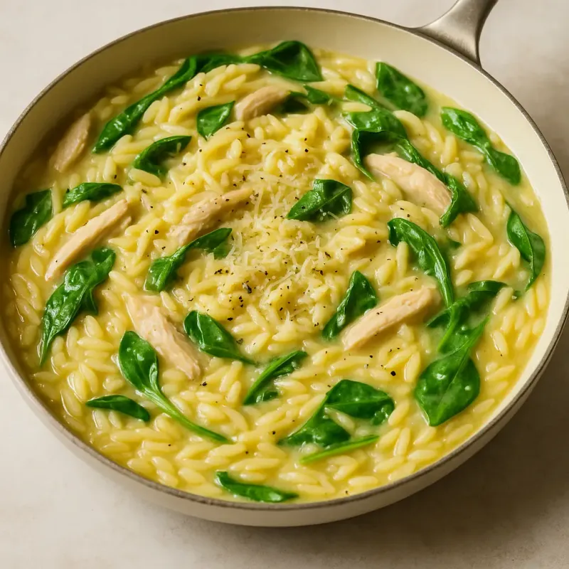 Lemon Chicken Orzo with Spinach & Garlic Butter