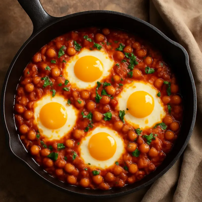 One-Pan Harissa Chickpeas with Eggs