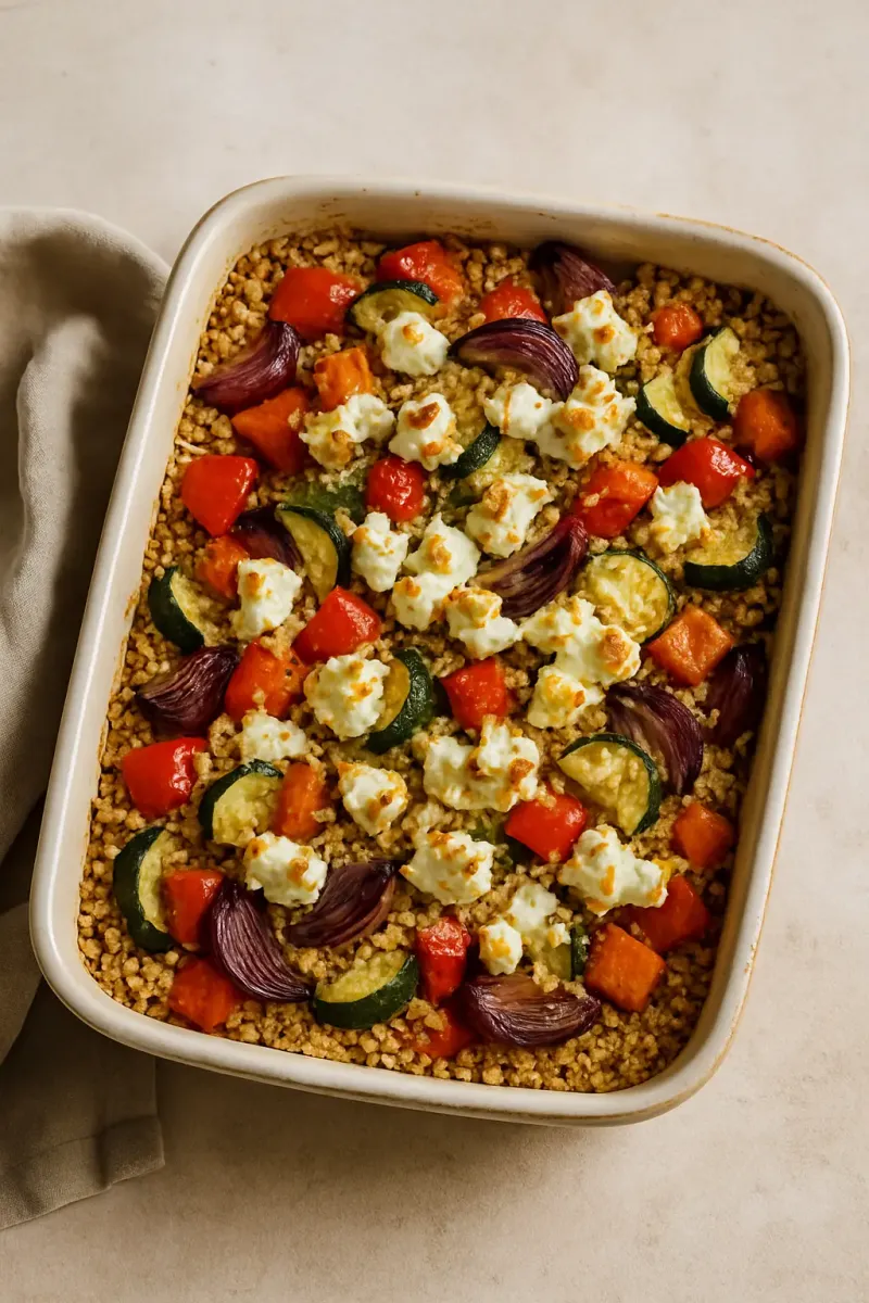 Roasted Veg & Couscous Bake with Feta Crumble