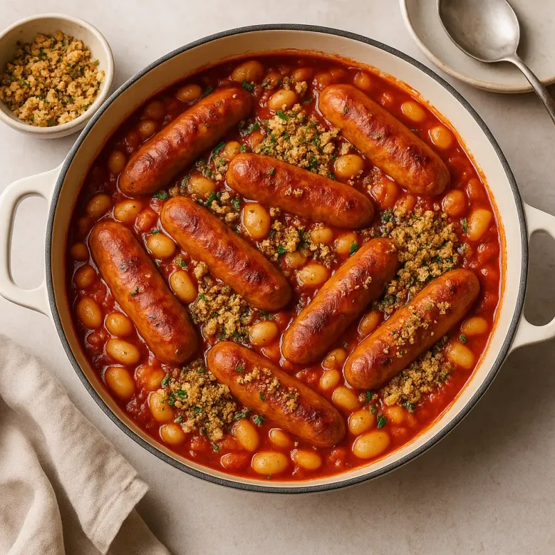Sausage & Bean One-Pot with Herby Crumbs