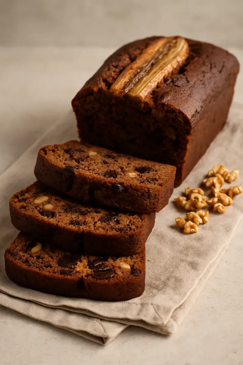 Sticky Banana Bread with Dark Chocolate & Walnuts